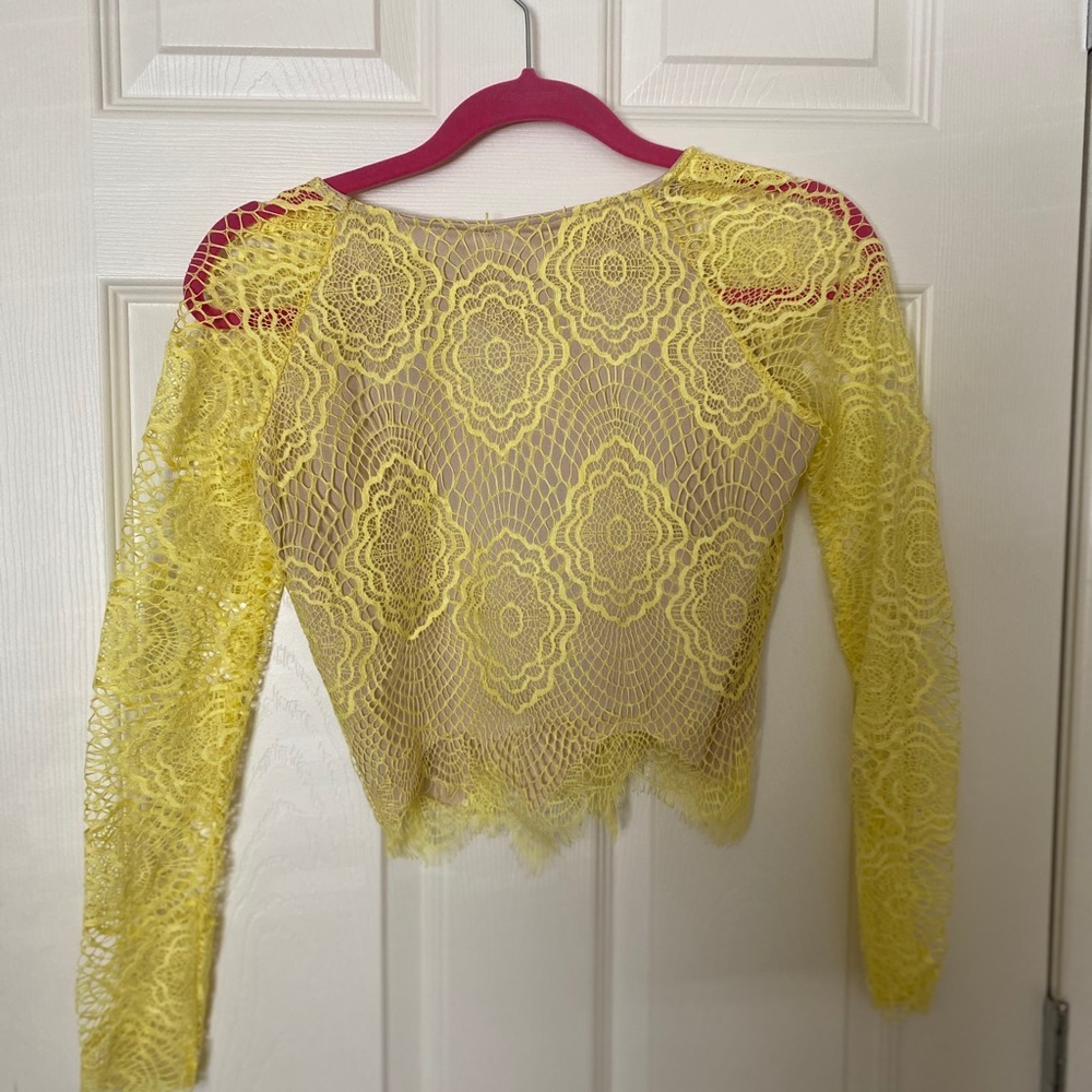Yellow lace two piece skirt set